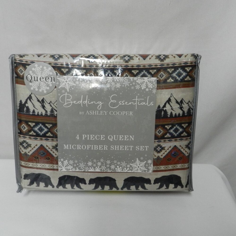 Ashley Cooper Pocono Lodge 4 piece Micro Fiber Queen sheet set green NEW NWT